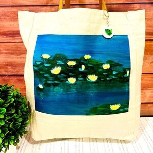 Hand painted canvas tote (deep blue lotus)